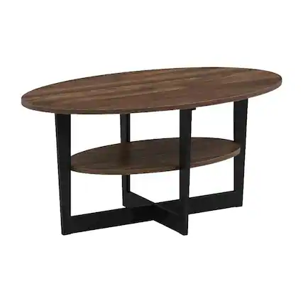 Front. FurniFact - Oval Coffee Table Columbia Walnut Black Finish with Durable Construction - Columbia Walnut/Black.