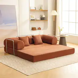 Brick Attic - 4-in-1 Folding Convertible Floor Sofa Bed, 78 Inch Oversized Modern Fabric Boneless Couch for Living Room Bedroom Lounge - Reddish Brown