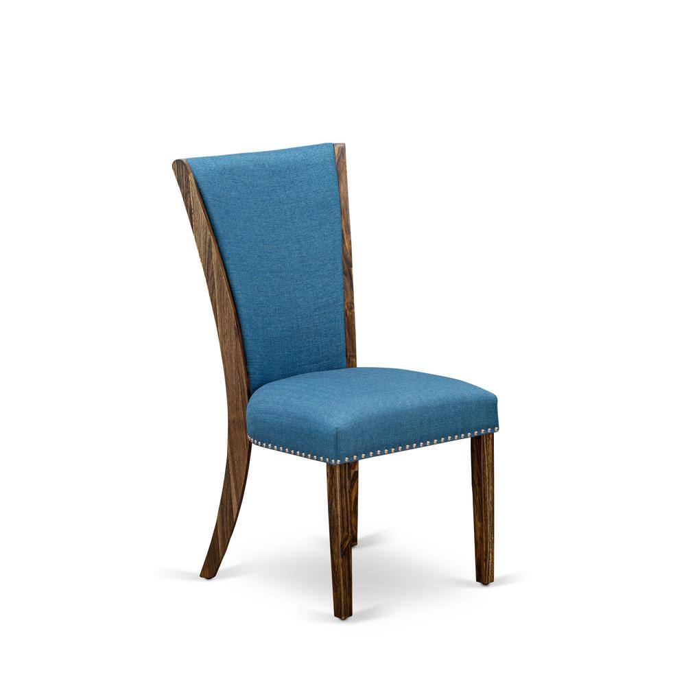 Alt View 2. East West Furniture - Set of 2 - Upholstered Chair- Dining Chair Includes Distressed Jacobean Wood Frame with Blue Linen Fabric Seat - Brown.