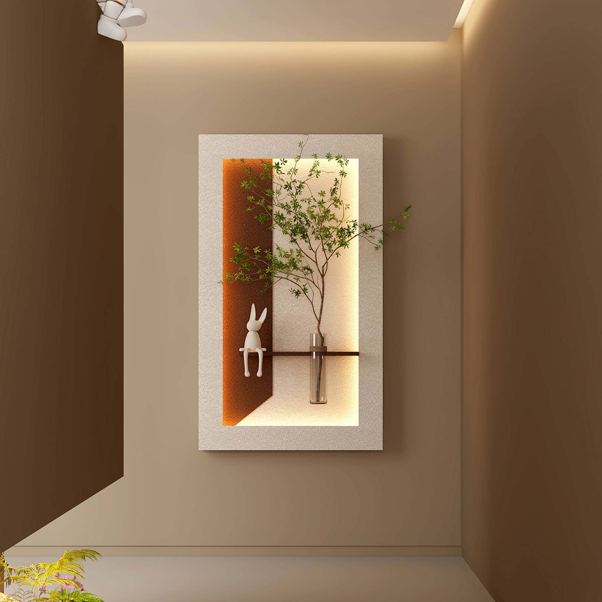 Alt View 9. GOODSILO - Adjustable LED Sandstone Wall Decor with Simulated Plants and Glass Vase - Remote Control Light Strips for Home Decor - Light Coffee.