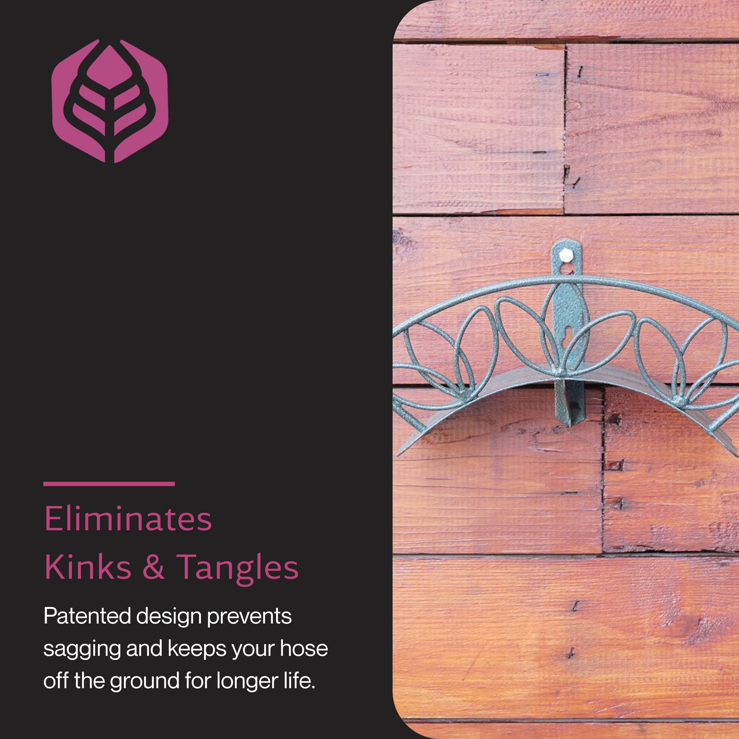 Eliminates Kinks & Tangles  
Patented design prevents sagging and keeps your hose off the ground for longer life.