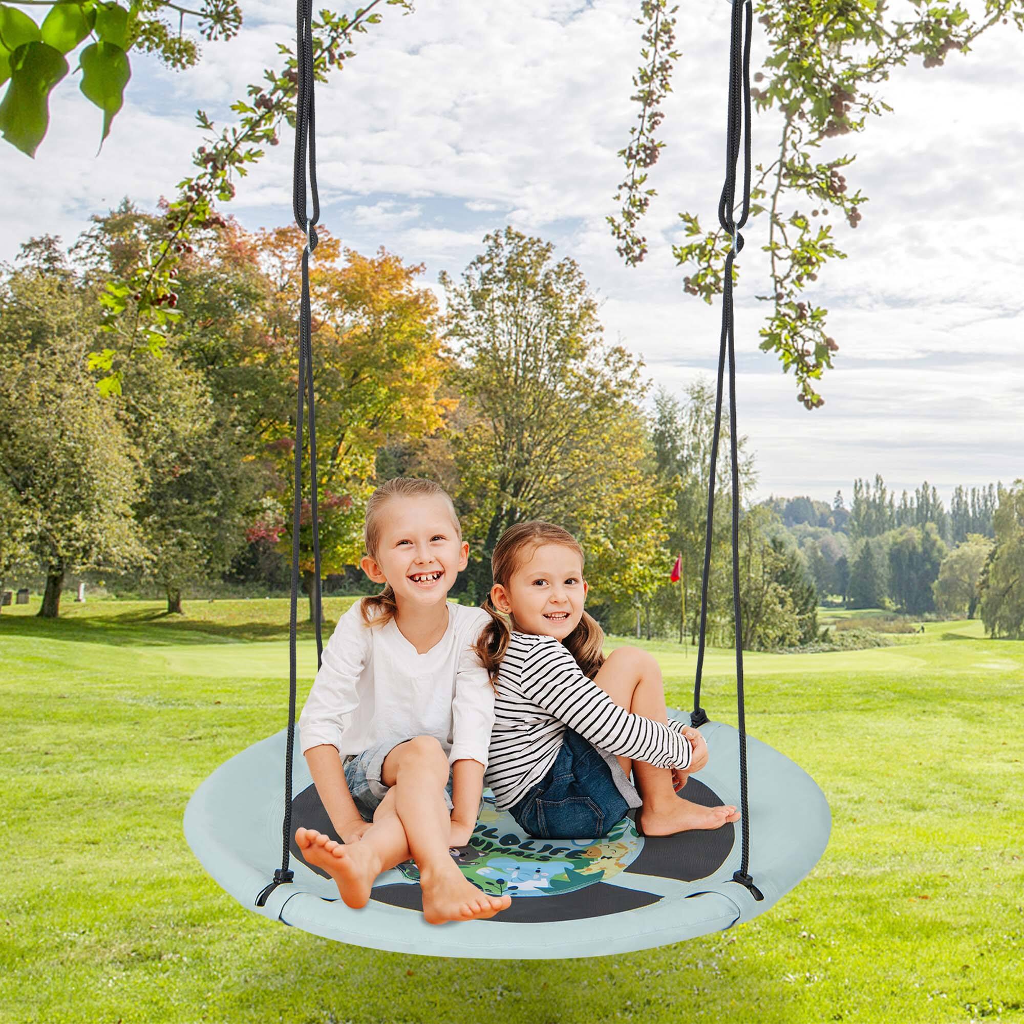 Alt View 3. Costway - Costway 40" Flying Saucer Tree Swing Indoor Outdoor Play Set Swing for Kids - Green Animals.