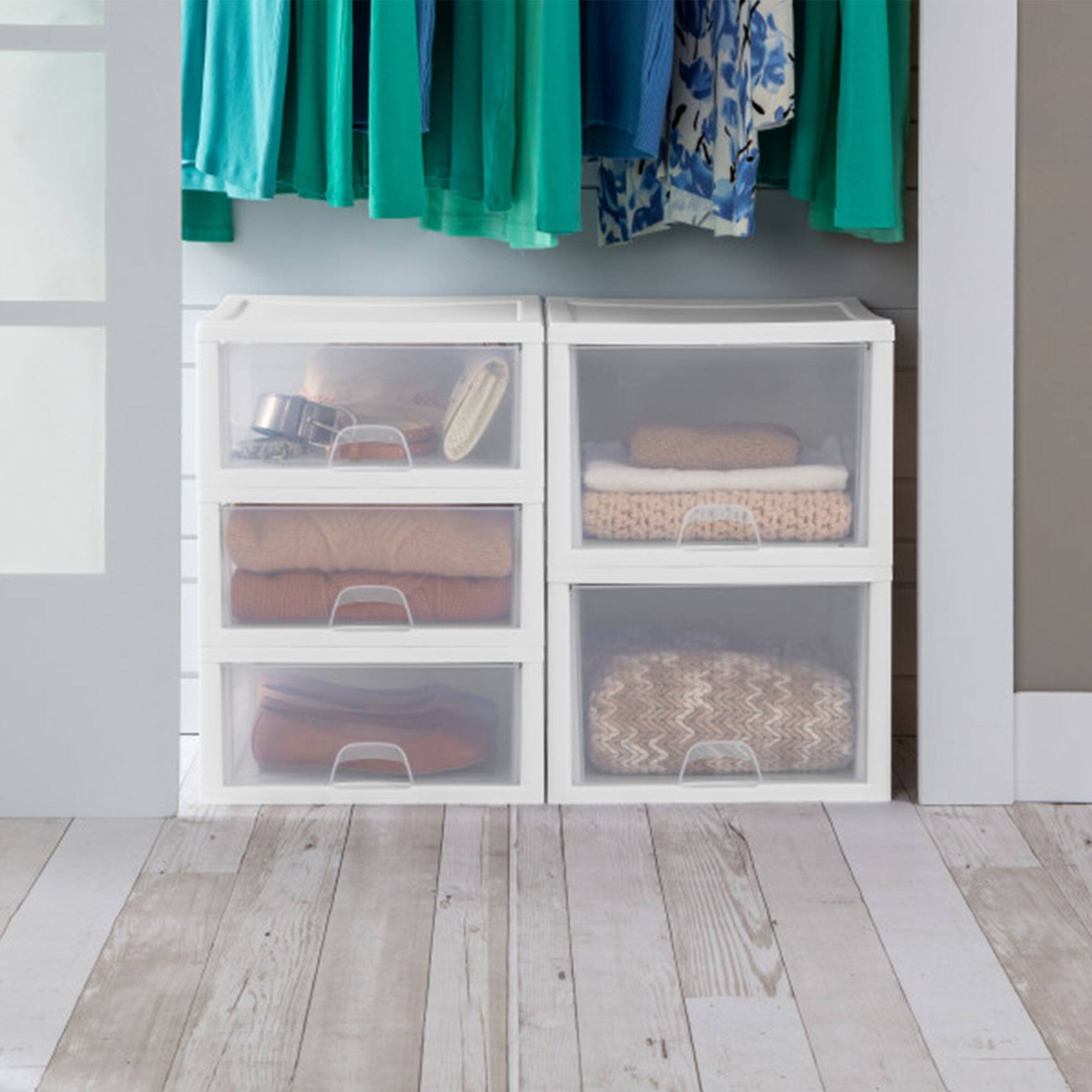 Alt View 4. Sterilite - Sterilite 27 Quart Clear & White Plastic Storage Bin with One Drawer, 12 Pack.