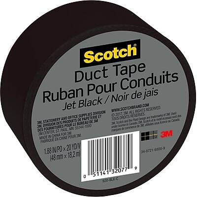 Scotch Duct Tape  
Ruban Pour Conduits  
Jet Black / Noir Jet  

3M Stationery and Office Supplies Division  
3M, Inc.  
155144-1000  
Center St.  
Paul, MN 55144-1000  

Made in China  
FABRIQUÉ EN CHINE  

1.88 NPO x 20 YD  
(48 mm x 18.2 m)  

34-8721-6800-9  

www.scotchbrand.com  

All rights reserved.  
Tous droits réservés.  

3M, Inc.  
3M Canada Ltd.  
Stationery and Office Supplies Division  
Produits de papeterie et fournitures de bureau  
3M Canada Ltd.  

3M  
920-8LK-C