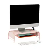 Mind Reader - Monitor Stand, Ventilated Laptop Riser, Paper Tray, Storage, Office, Metal Mesh, 20"L x 11.5"W x 5.5"H - Pink - Front_Zoom