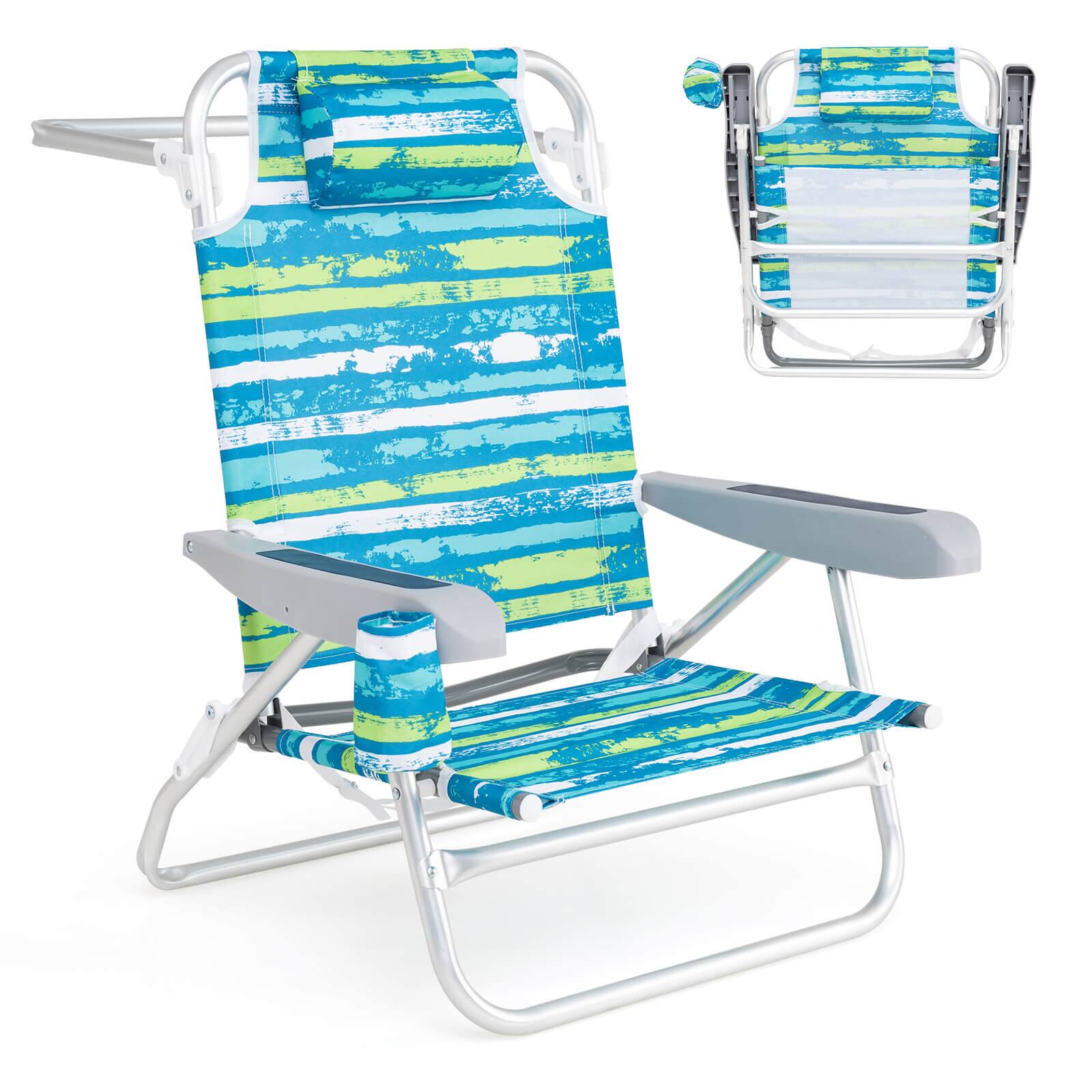 Alt View 9. Costway - Costway 2 Pack Folding Beach Chair Lightweight Lay Flat Lounge Chair with Head Pillow - Green.