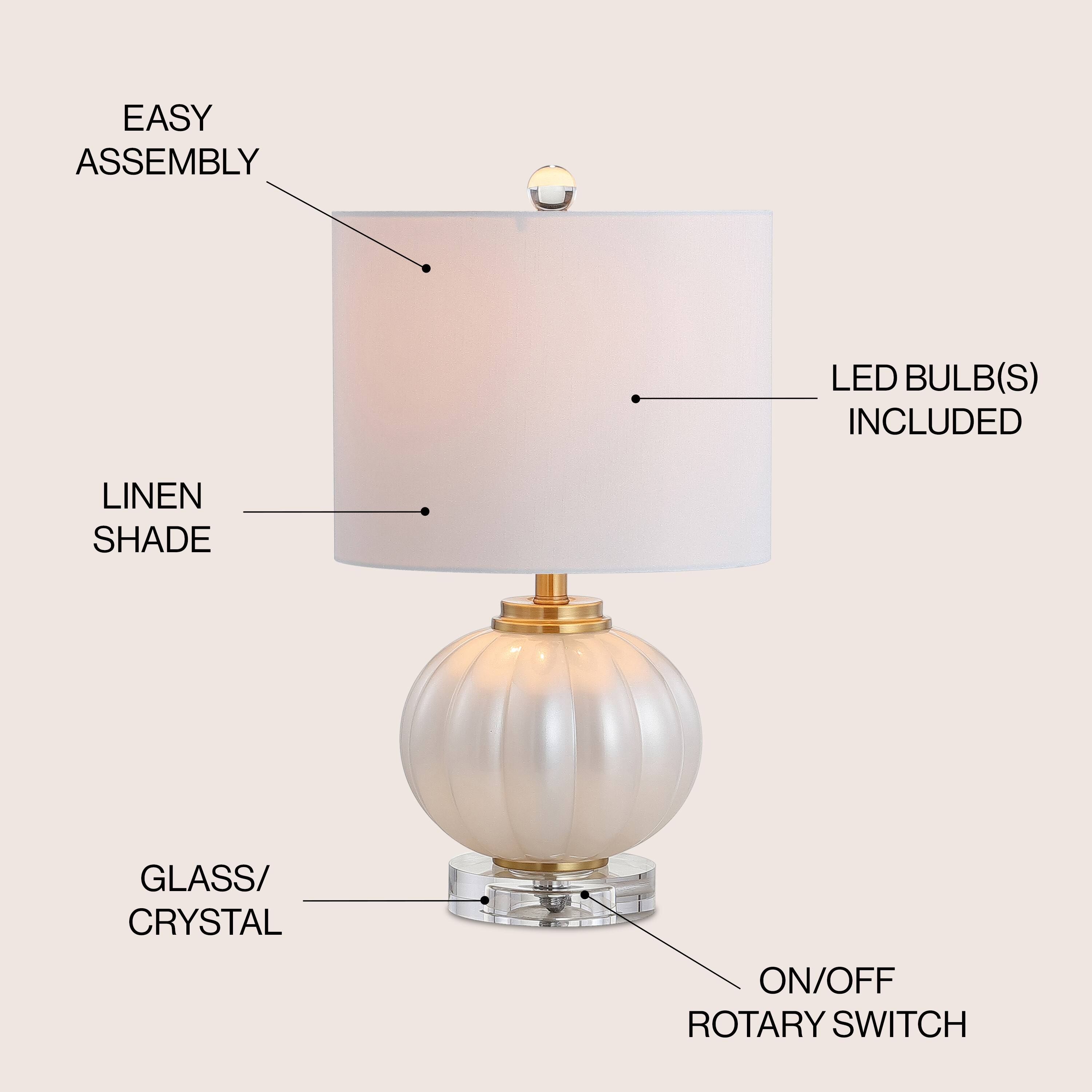 EASY ASSEMBLY  
LED BULB(S) INCLUDED  
LINEN SHADE  
GLASS/CRYSTAL  
ON/OFF ROTARY SWITCH
