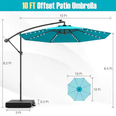 11 ft solar patio umbrella in beige Solar Patio Umbrella w/ Light Bulbs Tilt 3-Tiered 11ft 8-Rib