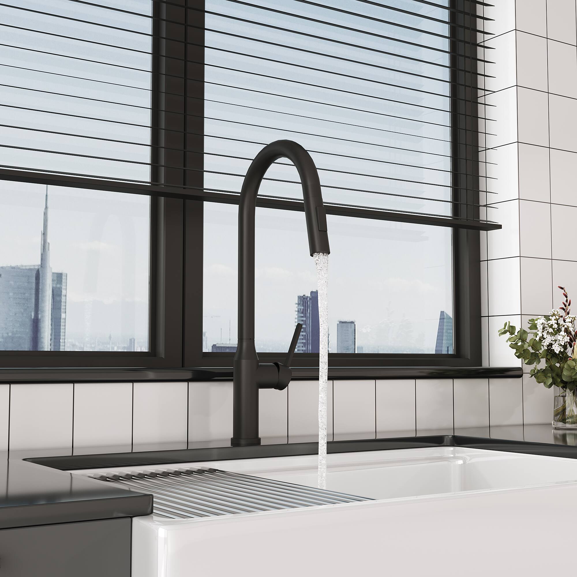 Angle. Bothwa Home - Bothwa Home KF-SL023 Kitchen Faucet in Matt Black Finish - Matt Black.