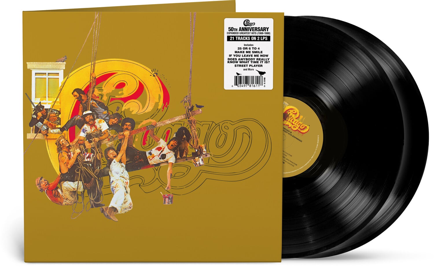 50th Anniversary Expanded Greatest Hits (1969-1980)  
21 Tracks on 2 LPs  
Includes 25 or 6 to 4, Make Me Smile, If You Leave Me Now, Does Anybody Really Know What Time It Is?, Street Player, and More!  
6 03497 81611 8