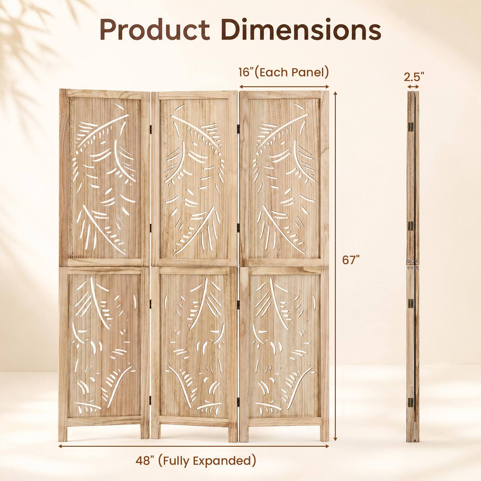 Product Dimensions
16" (Each Panel)
2.5"
67"
48" (Fully Expanded)