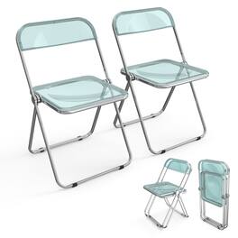 Winado - Folding Plastic Chairs 2PCS, Portable Clear Chair Commercial Seat for Indoor Outdoor Party Wedding Dining Display Corner - Blue Transparent