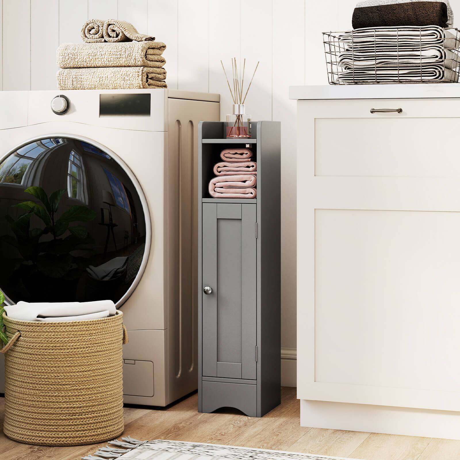 Alt View 1. Costway - Costway Bathroom Storage Cabinet with Door Toilet Paper Holder Stand for Small Spaces Gray - Gray.