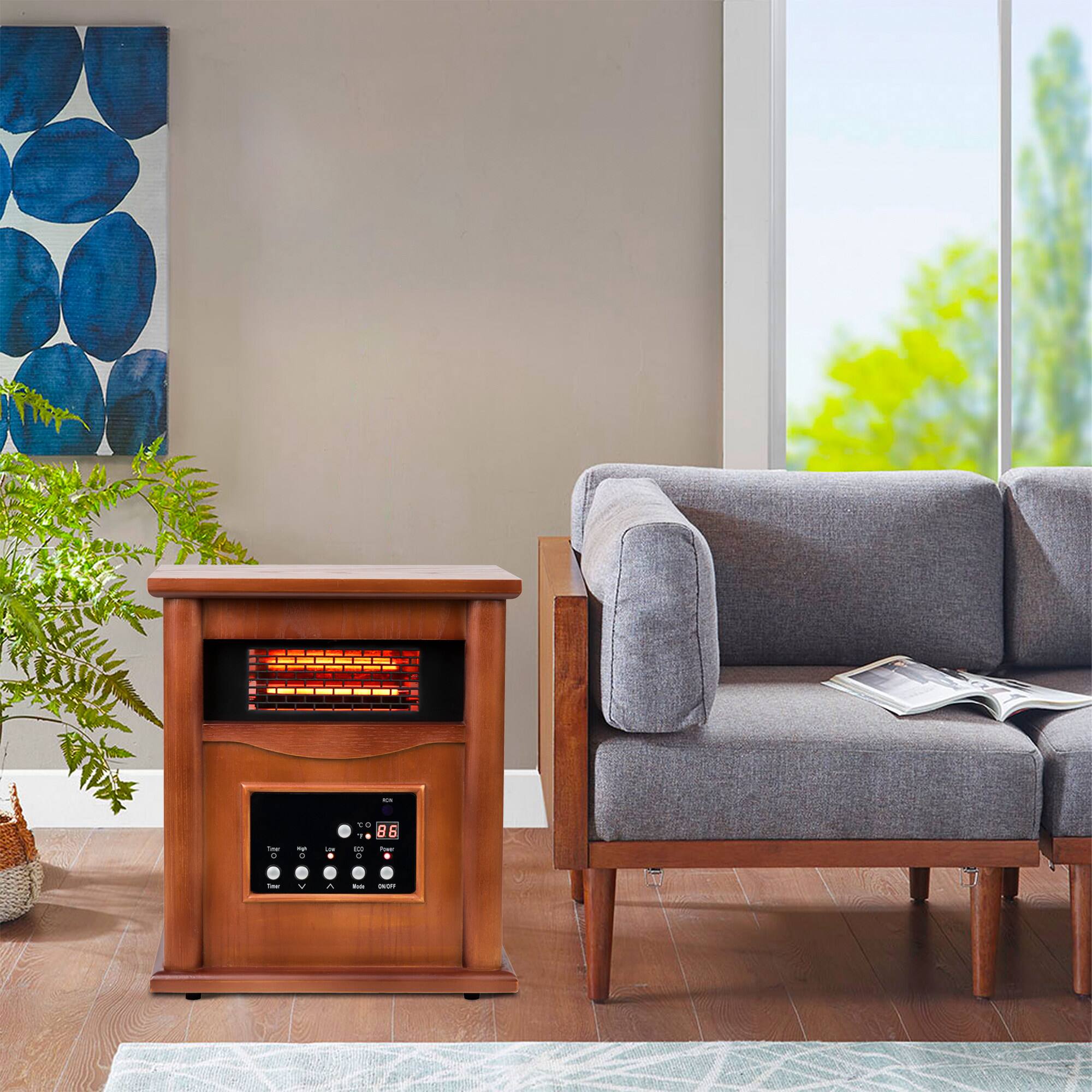 Left. Vaczon - Electric Fireplace Infrared Heater 1500W Space Heater with Remote, Adjustable Thermostat, Eco Mode & Child Lock - Chestnut Color.