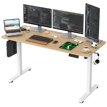 Front. GOODSILO - Electric Standing Desk with Adjustable Height for Home Office, Sit-Stand Workstation with Spacious Desktop - Natural.