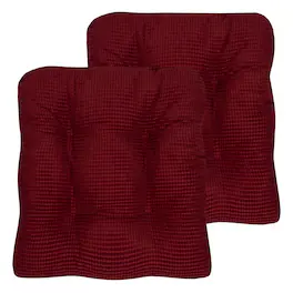 Sweet Home Collection - Crushed Memory Foam Tufted Chair Cushion Non Slip Microdot Rubber Back, 2-Pack - Burgundy