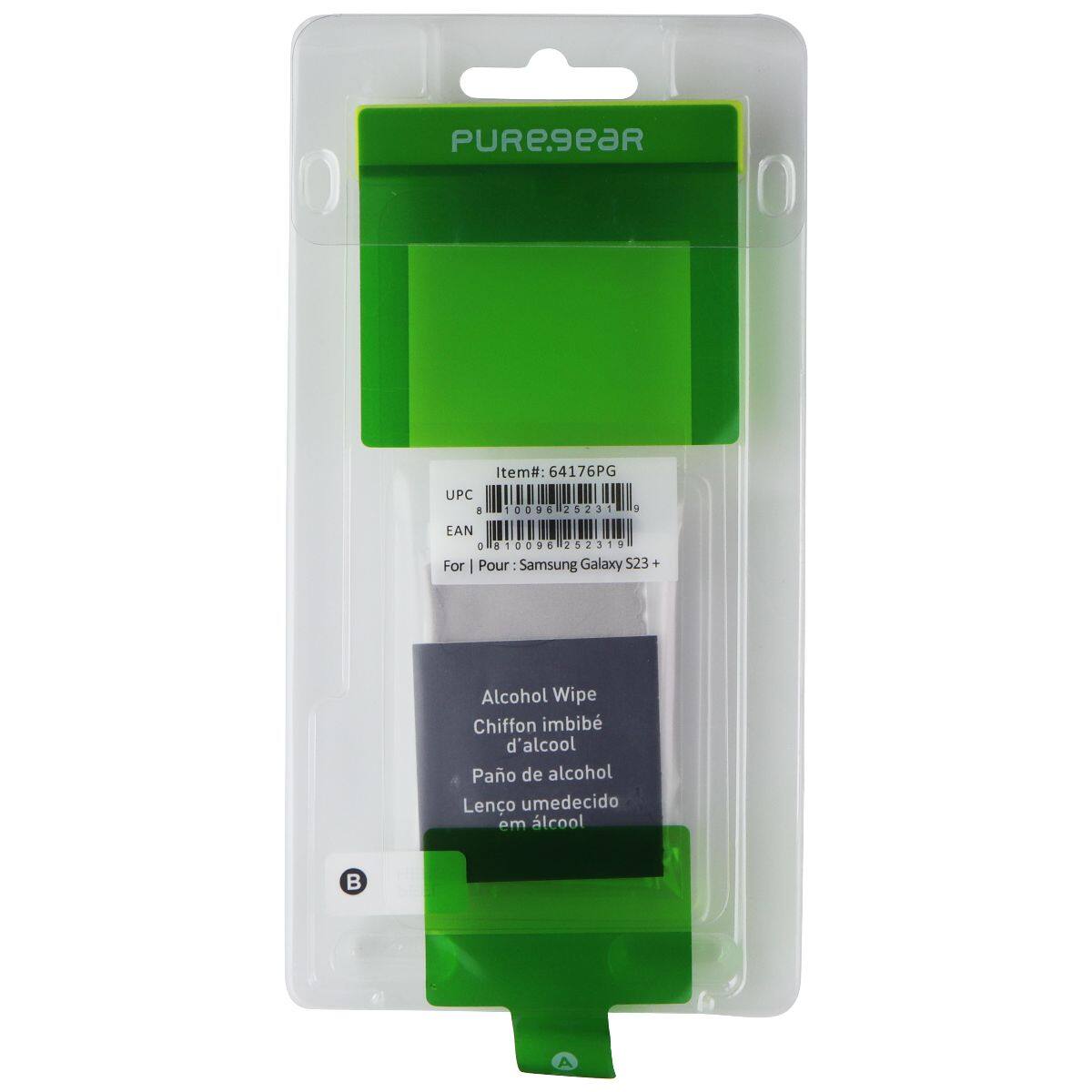 PUREgear  
Item#: 64176PG  
UPC: 10096 2523  
EAN: 010096 52311 1  

For | Pour: Samsung Galaxy S23 +  
Alcohol Wipe  
Chiffon imbibé d'alcool  
Paño de alcohol  
Lenço umedecido em álcool