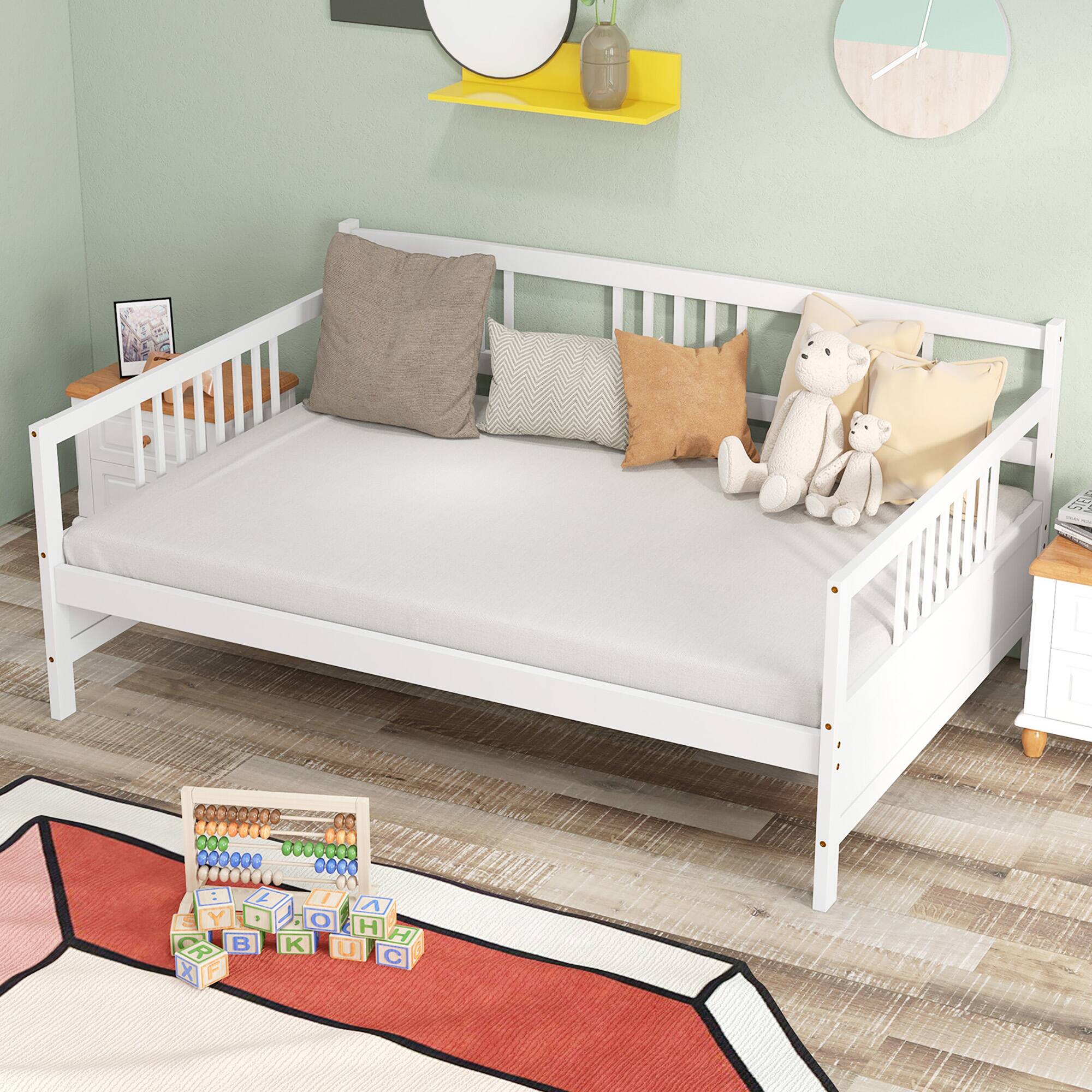 Alt View 10. Costway - Costway Full Size Daybed Frame Solid Wood Sofa Bed for Living Room Bedroom - White.