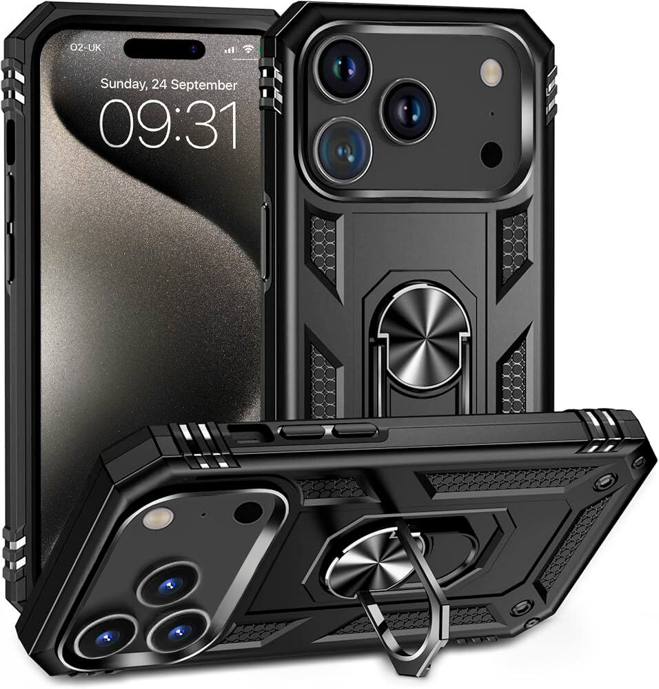 Entronix - Dual-Layer Case for iPhone 17 Pro Max - Built-in Kickstand and Ultimate Protection - Black
