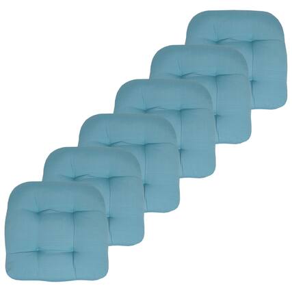 Front. Sweet Home Collection - Patio Cushions Indoor/Outdoor Chair Pads Tufted 19" x 19", 6-Pack - Teal.
