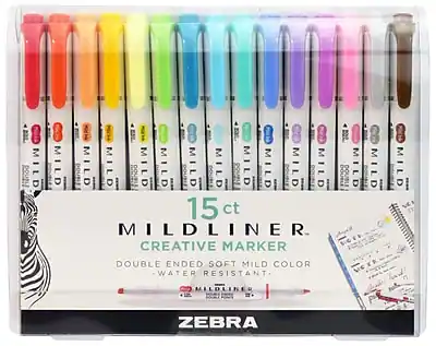 15 ct
Mildliner Creative Marker
Double Ended Soft Mild Color
Water Resistant
Mildliner
Zebra