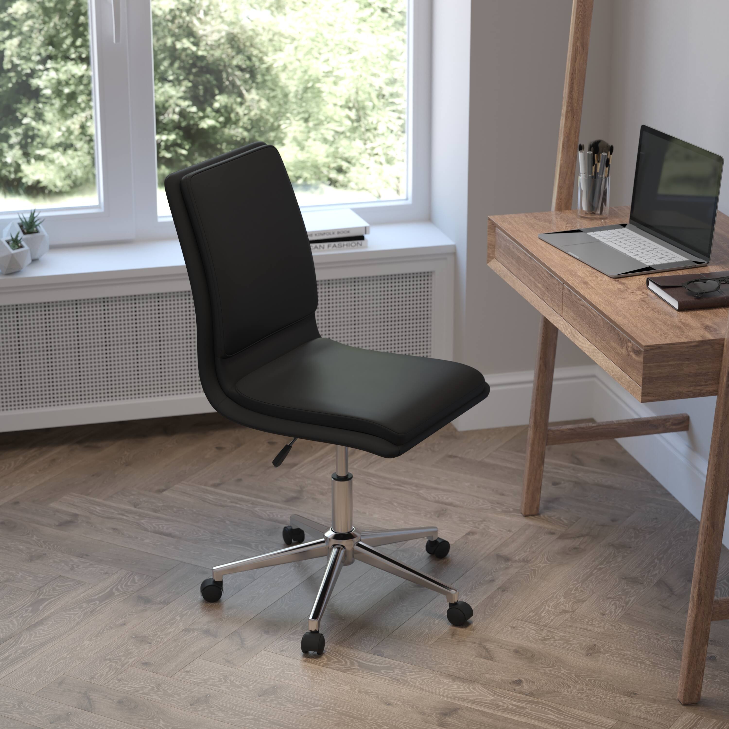 Alt View 4. Emma + Oliver - Ziva Modern Faux Leather Upholstered Mid-Back Home Office Chair with 5 Star Base and Pneumatic Seat Height Adjustment - Black.