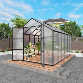 Mondawe - 8x12 FT Polycarbonate Greenhouse With Aluminum Frame and Adjustable Roof Vents - Black