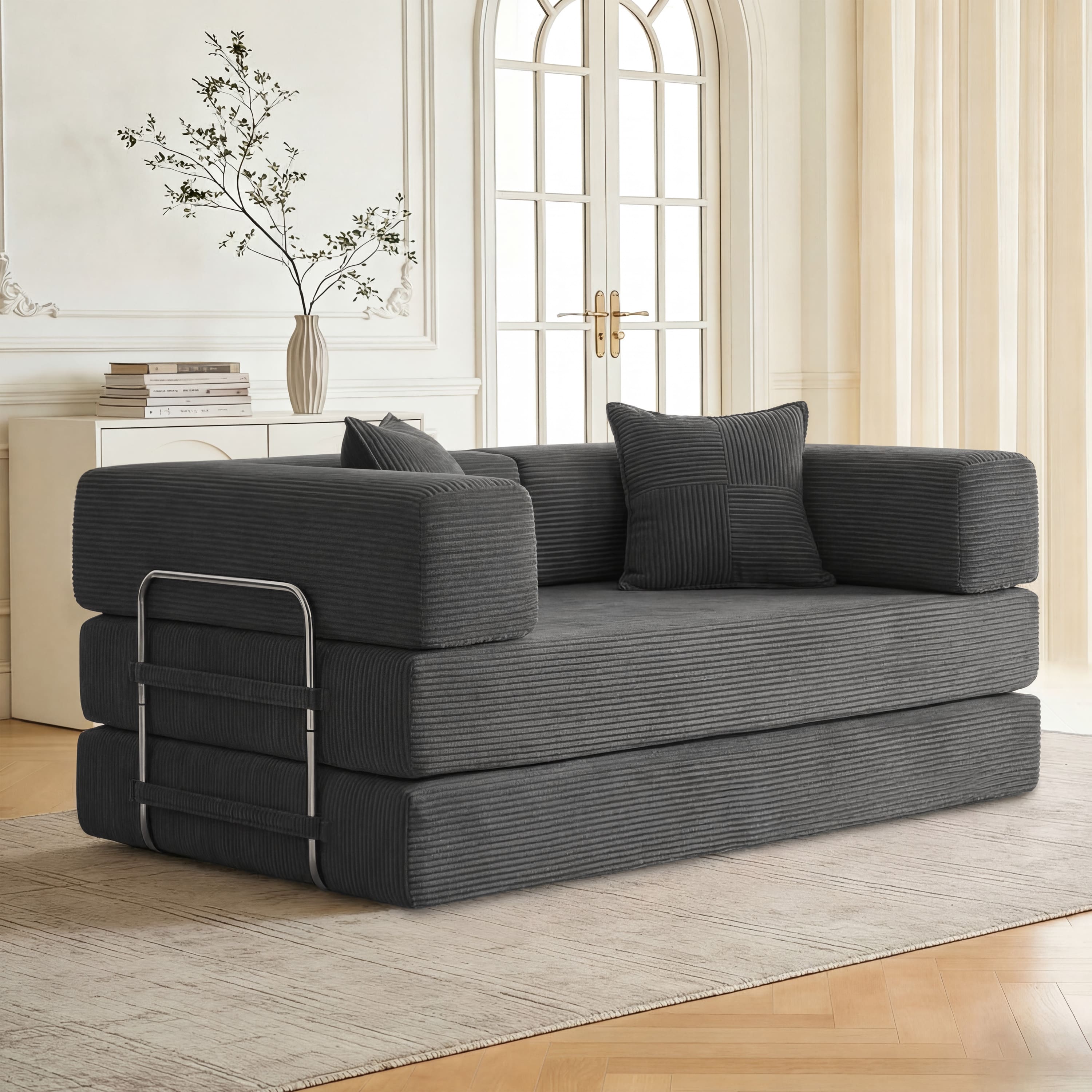 Photos - Sofa Sleeper Dyonery - 63" Modular Sectional , 4 in 1 Futon  Bed Couch, Boneless Couch for Living Room, No Assembly - Gray 