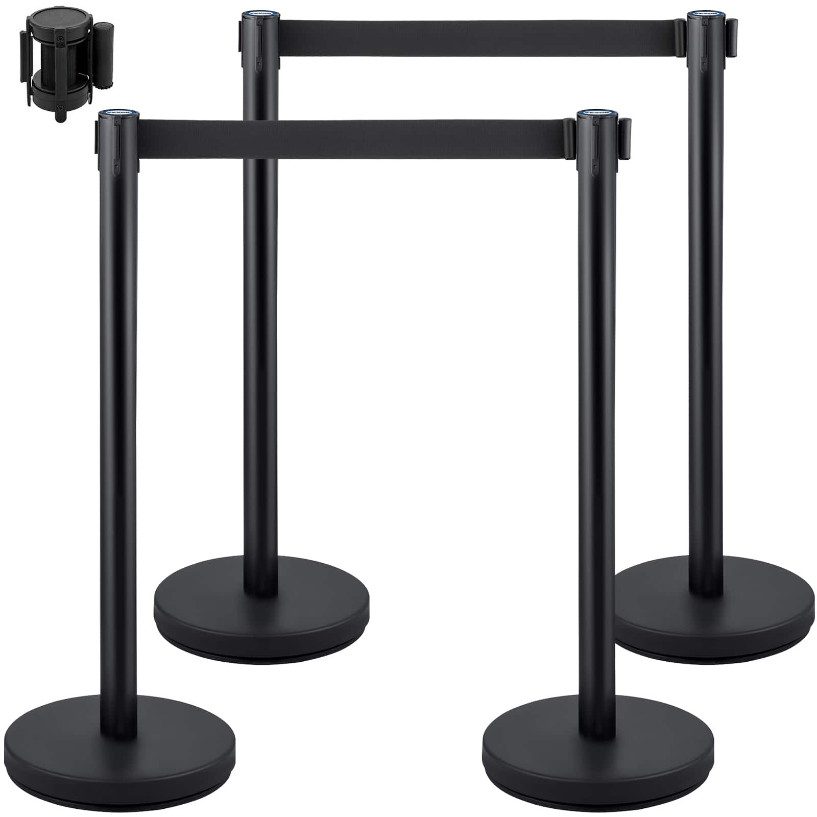 VEVOR - Crowd Control Stanchion, Set of 4 Pieces Stanchion Set, Stanchion Set with 6.6 ft/2 m Retractable Belt - Black