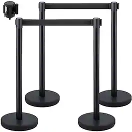 VEVOR - Crowd Control Stanchion, Set of 4 Pieces Stanchion Set, Stanchion Set with 6.6 ft/2 m Retractable Belt - Black