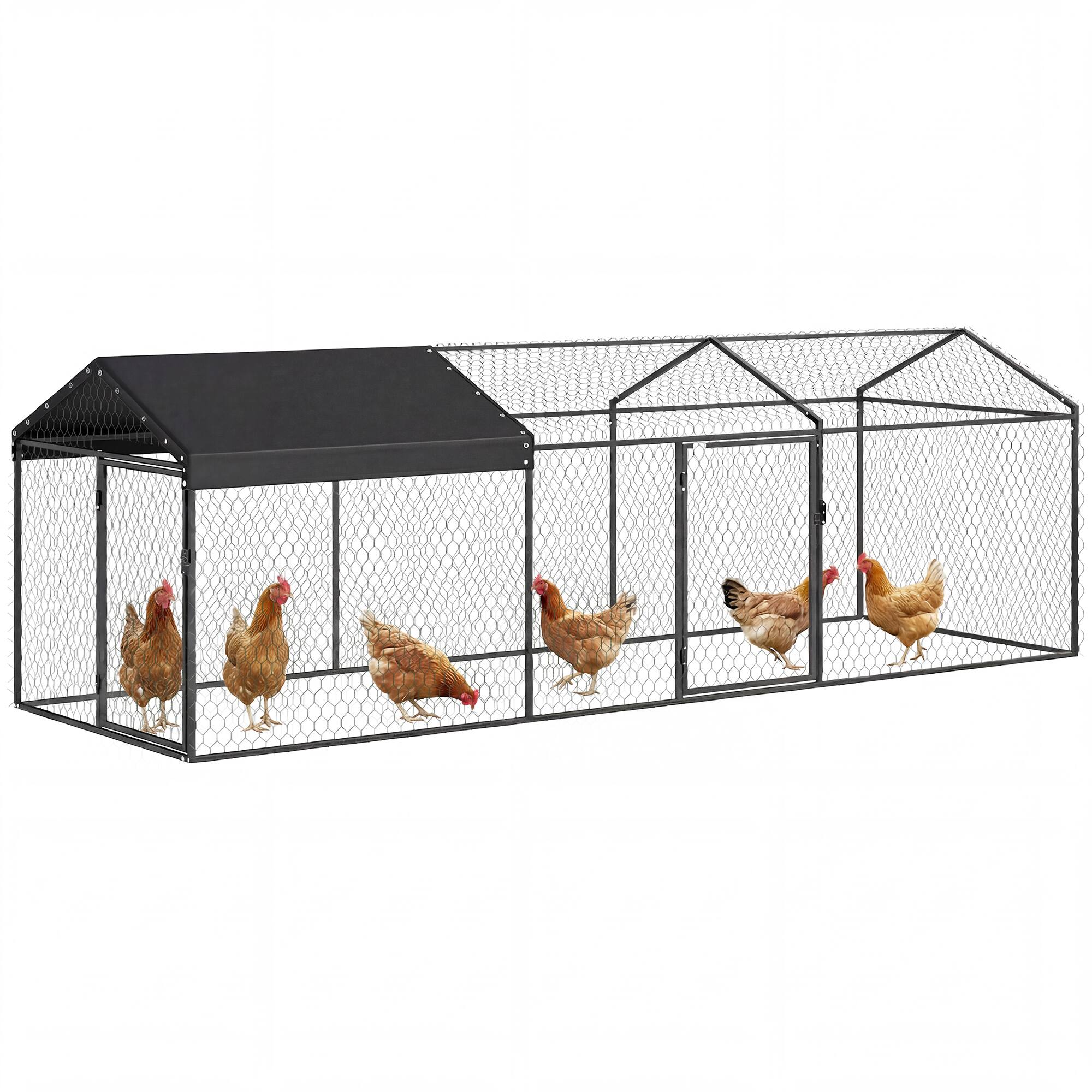 Pawhut - Metal Chicken Coop, Chicken Run with Waterproof & Anti-UV Cover for 3-5 Poultry - Black