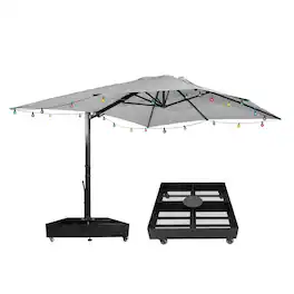 Mondawe - 10x13ft Cantilever Patio Umbrella with DIY Drape Hook and Base - Gray
