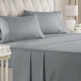 CGK Linens - Luxury Soft 4 Piece Solid Bed Sheet Set - Deep Pocket Fits 8"-16" Mattresses - King - Steel Blue