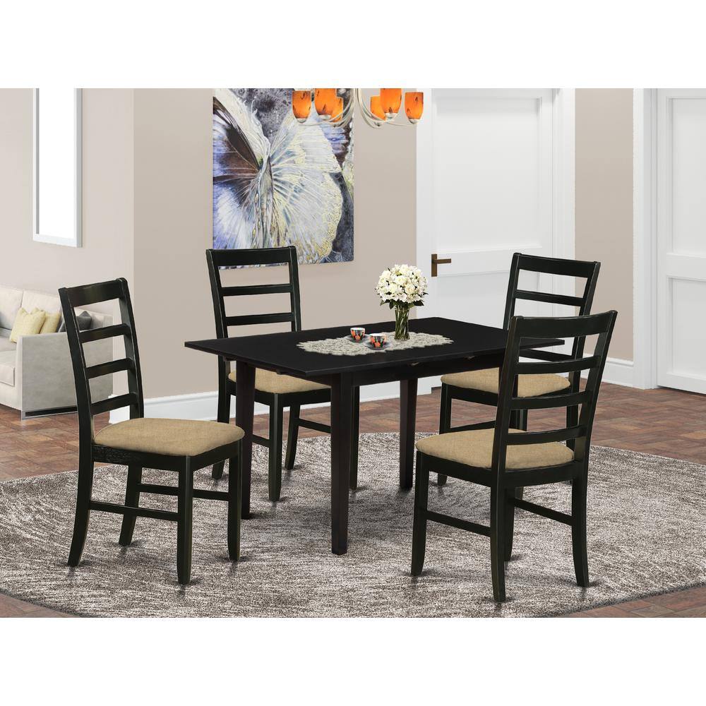 Back. East West Furniture - Dining Table- Dining Chairs - Brown.