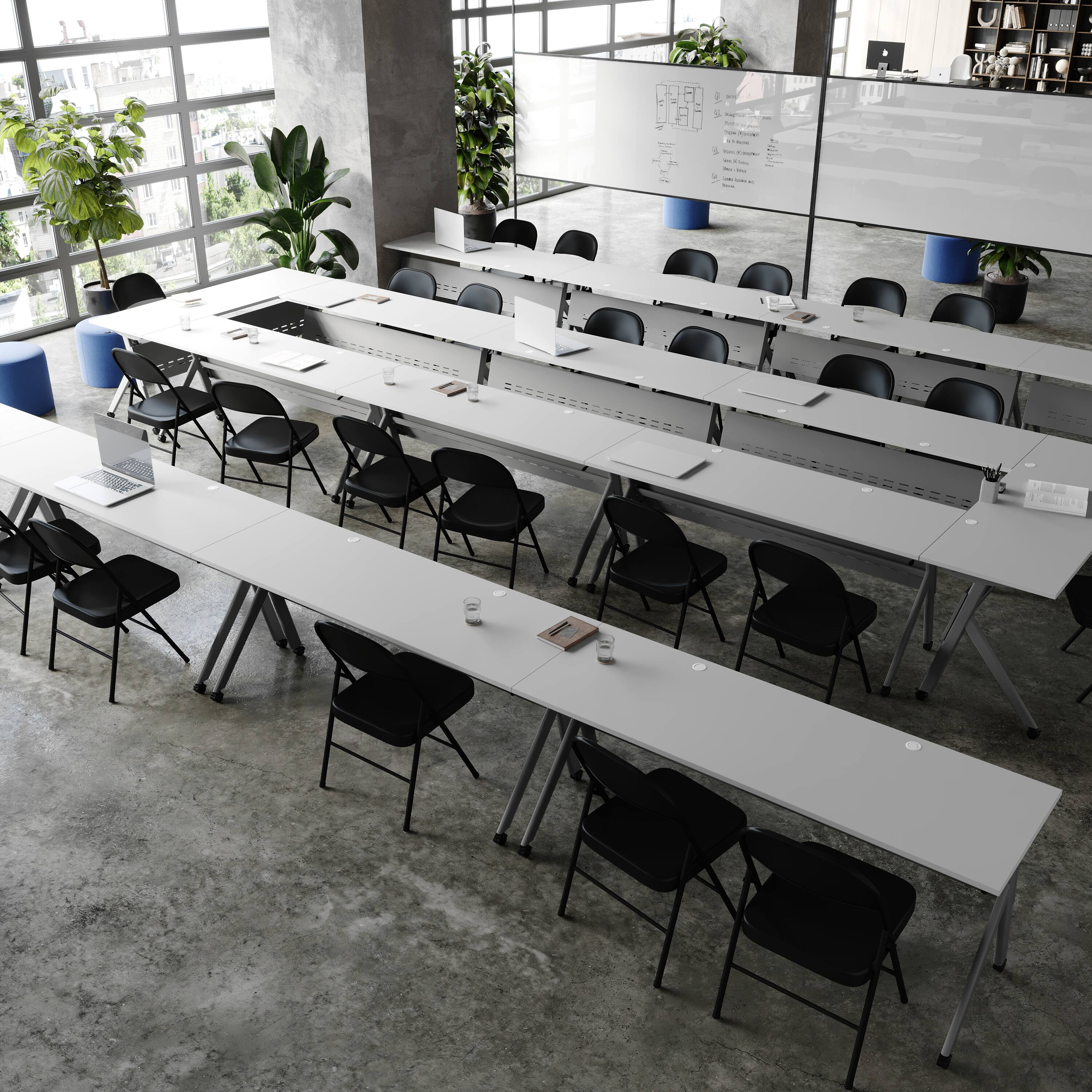 Alt View 3. Flash Furniture - Davis Commercial Grade 72" x 24" Heavy-Duty Nesting Flip Training Table with Y-Legs, Modesty Panel, 1" Thick Gray Tablet - Gray.