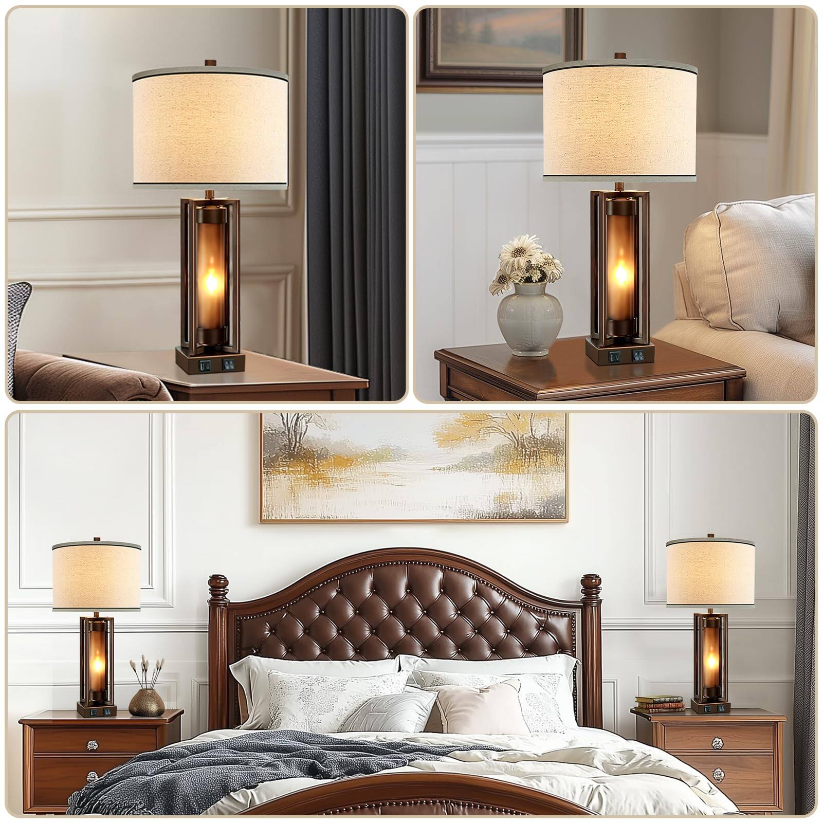 Alt View 1. Dazzling Pops - Rustic Table Lamps For Living Room Set Of With Usb C a Ports Farmhouse Vintage Nightstand Lamp Night Light - Black.