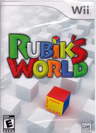 Sure, here is the corrected and grouped text from the image:
---
**Wii**
**Rubik's World**
**STEP INSIDE THE CUBE**
**EVERYONE ENFANTS ET ADULTES**
**E RATED ET ÉVALUÉ PAR THE CUBE GAME FACTORY**
**THE GAME FACTORY**
**E SRB**
---
This text is arranged as it appears on the cover of the game. - E10+ (Everyone 10+)