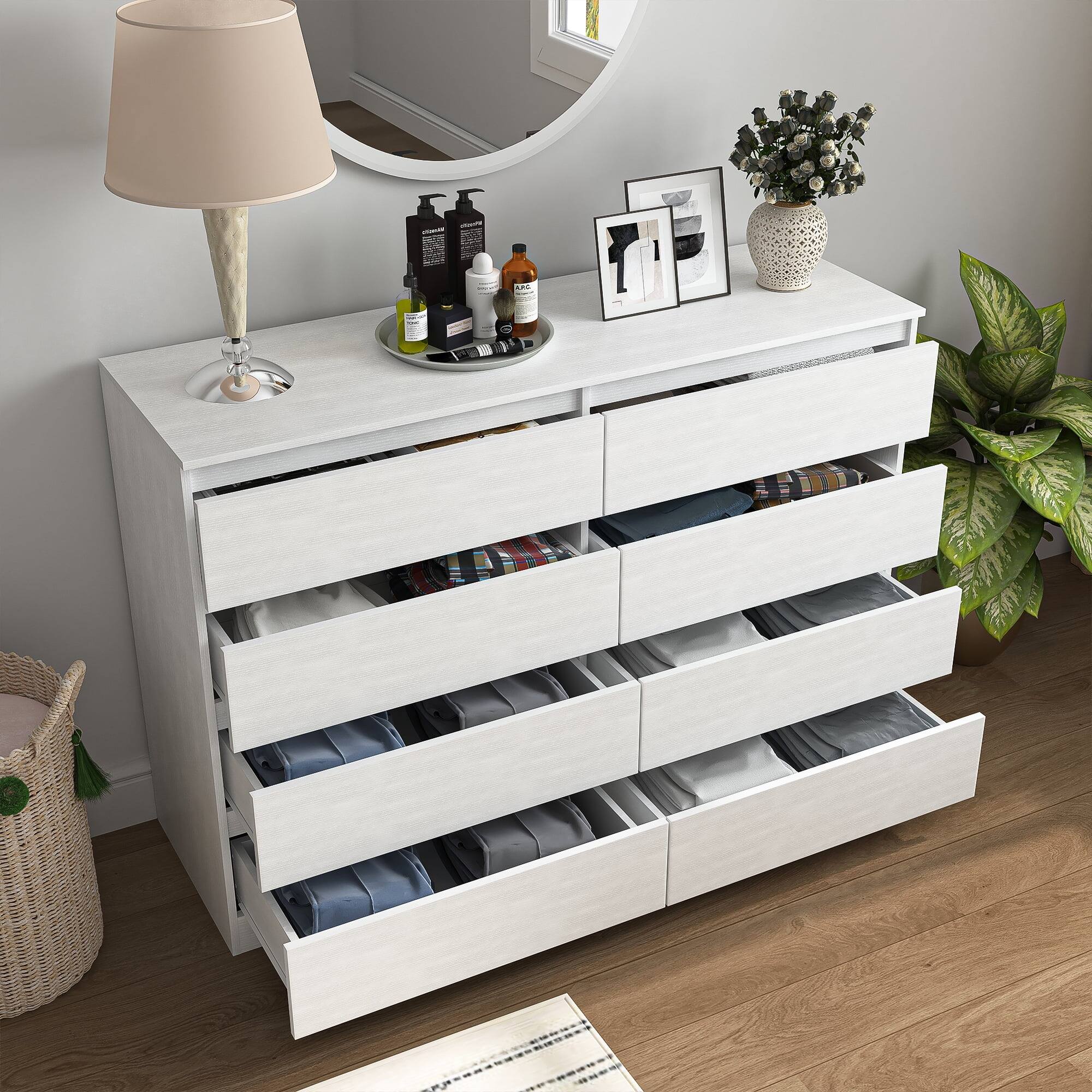 Alt View 6. Kadyn - Kadyn 8 Drawer Wide Dressers for Bedroom, Modern Chest of Drawer Organizer, White - White.