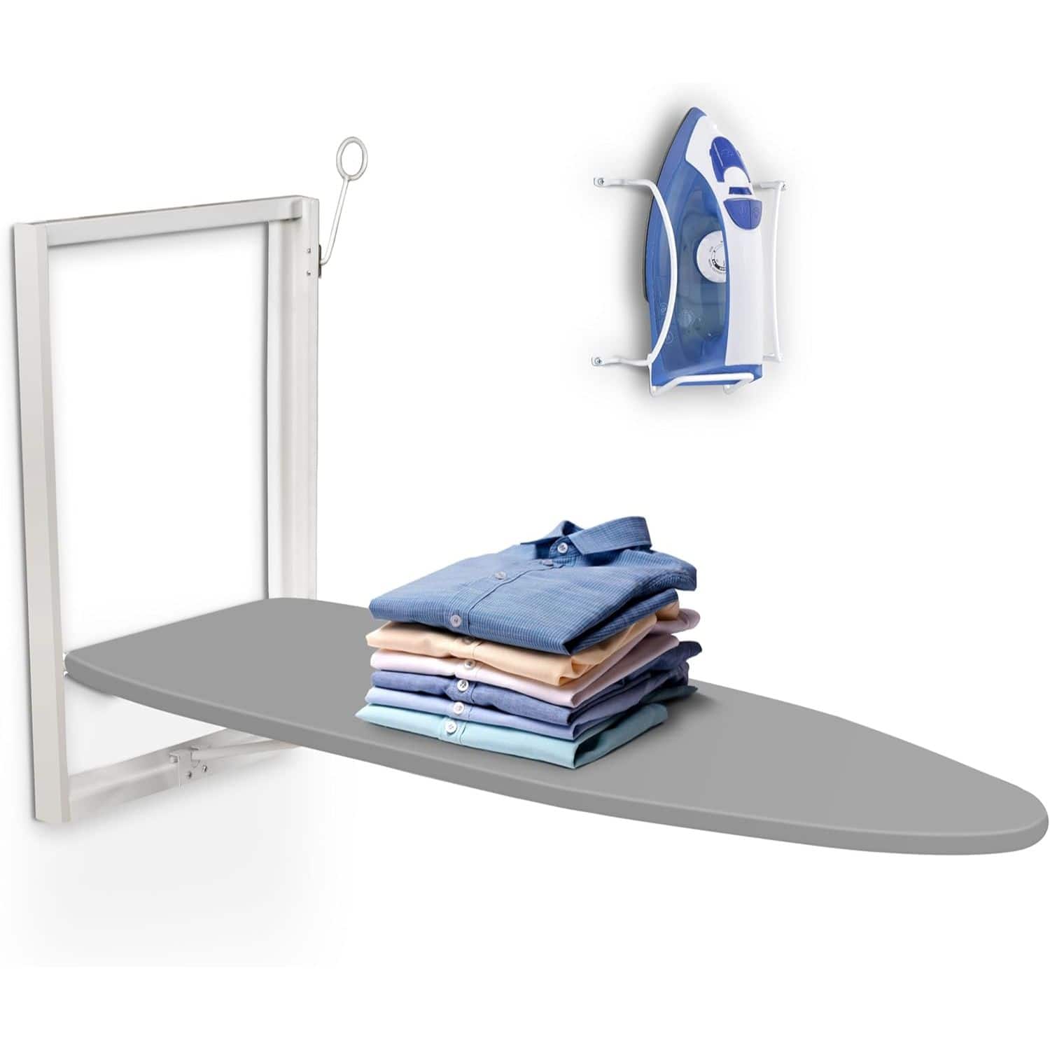 Photos - Iron iRon Ivation - Wall-Mounted Ironing Board 36.2x12.2 Foldable Station w  Holder & Cover - White IVAWMIBWH 
