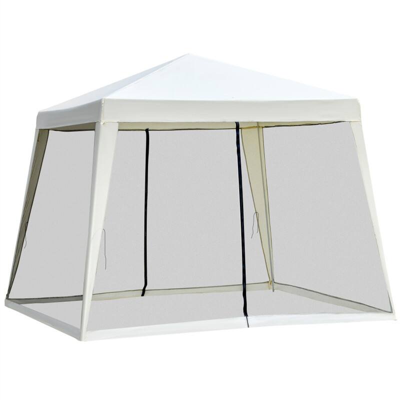 Front. HTUTWOO - 10'x10' Outdoor Canopy Tent - Slant Leg Sun Shelter with Mesh Sidewalls, Patio Tents for Parties, - Cream White.