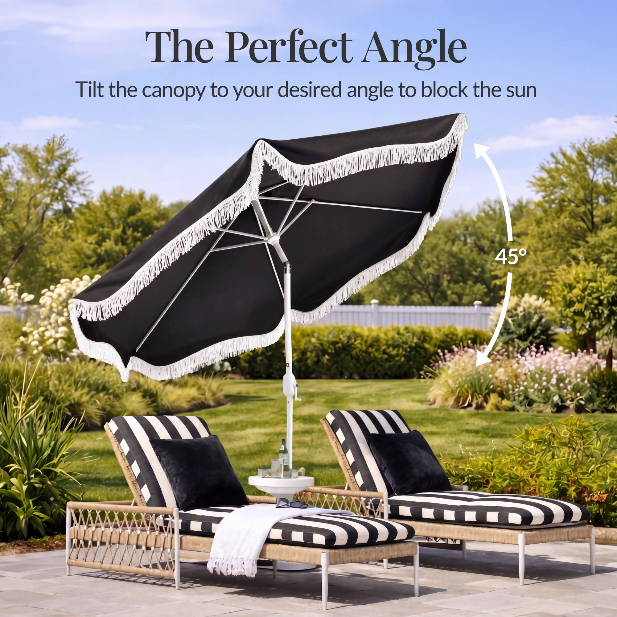 best patio umbrella design for wind Best Choice Products 9ft Fringe Market Umbrella Boho Patio Sunshade w/ Tilt, UPF50+