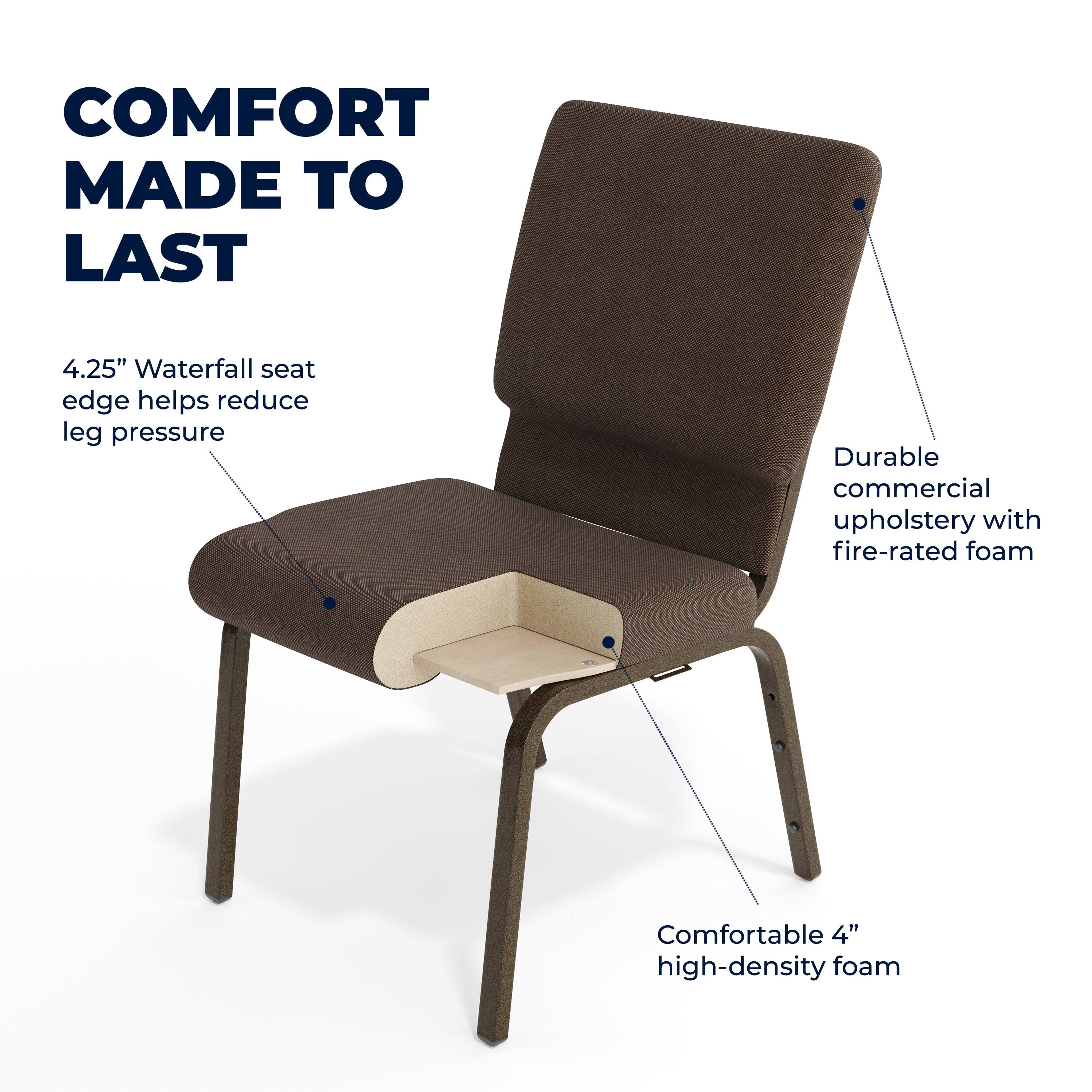 COMFORT MADE TO LAST

4.25" Waterfall seat edge helps reduce leg pressure

Durable commercial upholstery with fire-rated foam

Comfortable 4" high-density foam
