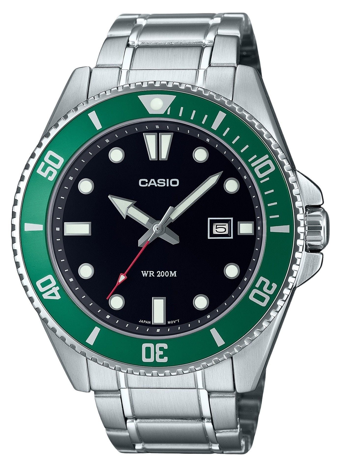 Casio - Standard Analog Quartz MDV-107D-3 Stainless Steel Black Dial Men's Watch 200M - Silver, Green