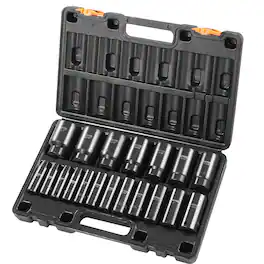 LOVMOR - Impact Socket Set 1 2 Inch 19 Piece 6 Point Deep Sockets Rugged Steel Construction with Storage Cage