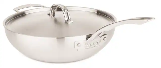 Angle. Viking - Professional 5 Ply 12" Chef's Pan - Satin/Stainless Steel.