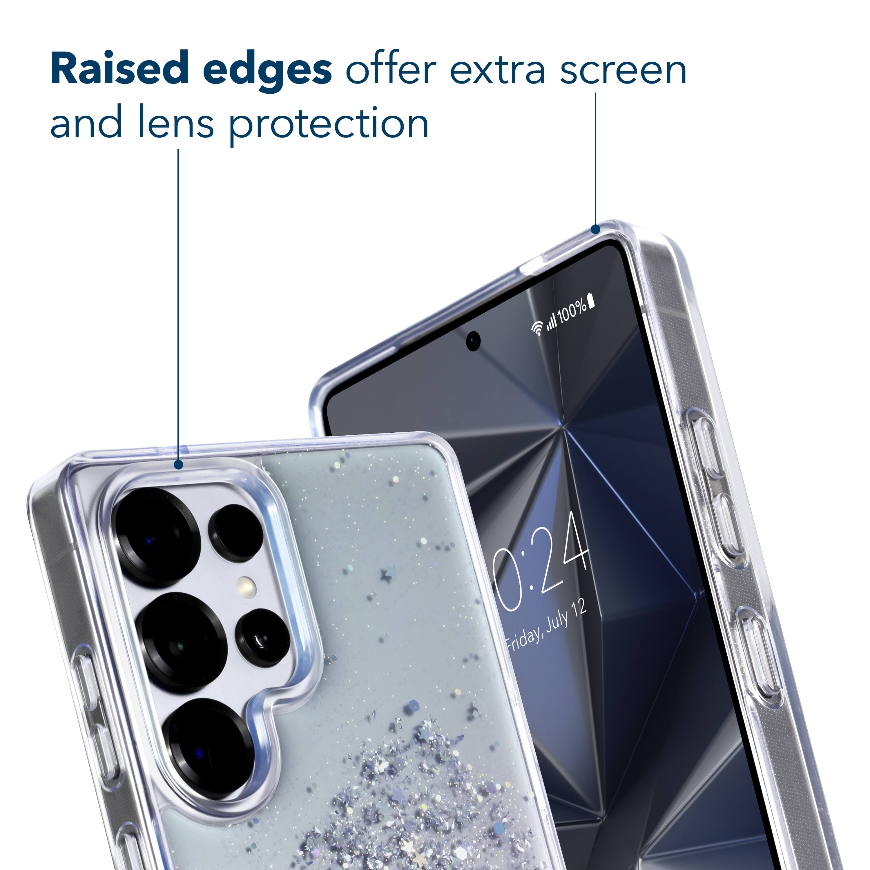Raised edges offer extra screen and lens protection.