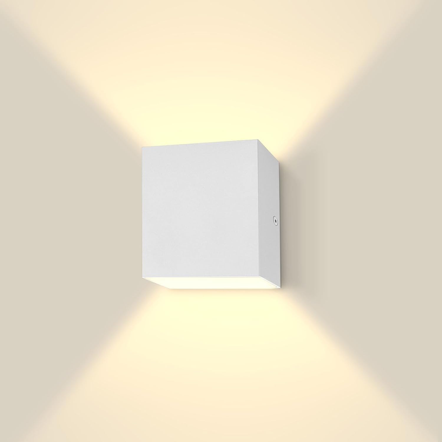 Front. Auledio - Square White LED Wall Light - Adjustable Brightness, Up/Down Glow, Modern Aluminum for Bedrooms/Stairs - White.