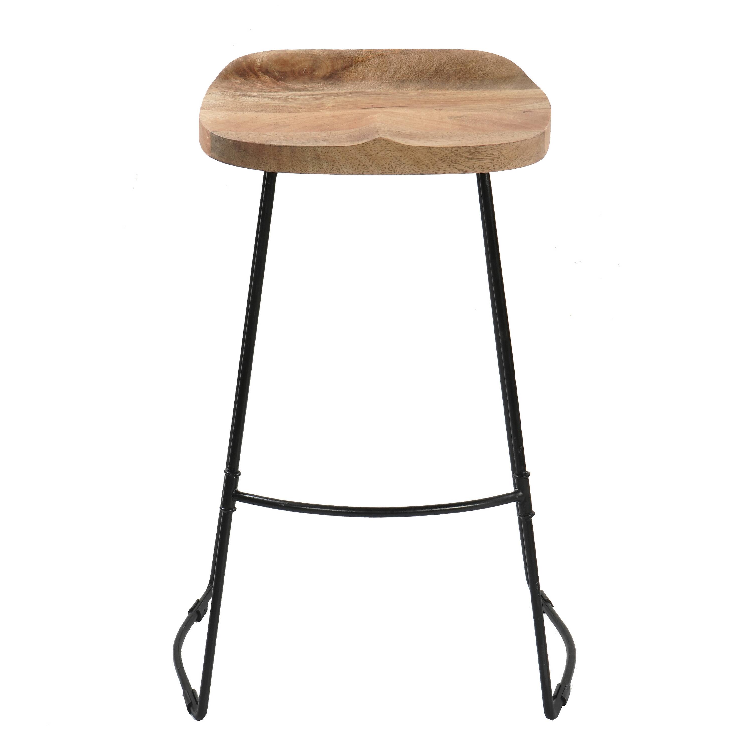 Angle. Manhattan Lane - Tiva 30 Inch Handcrafted Backless Barstool, Natural Brown Mango Wood Saddle Seat, Black Metal Base - Brown, Black.