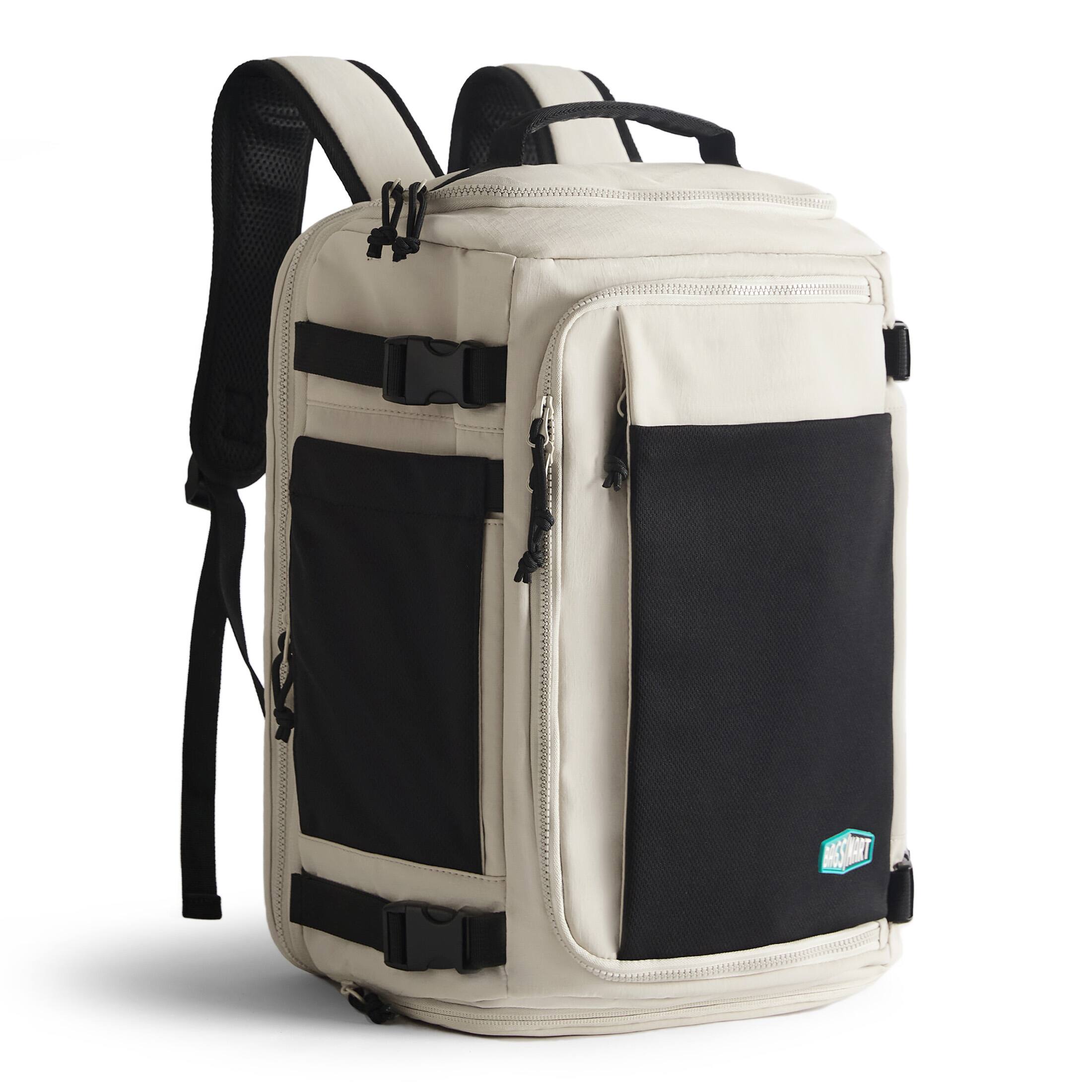 Left. Bagsmart - Blast 38L Mesh Travel Backpack with Breathable Compartment, Lightweight Outdoor Daypack for Hiking, Commuting & Sports - Cream.