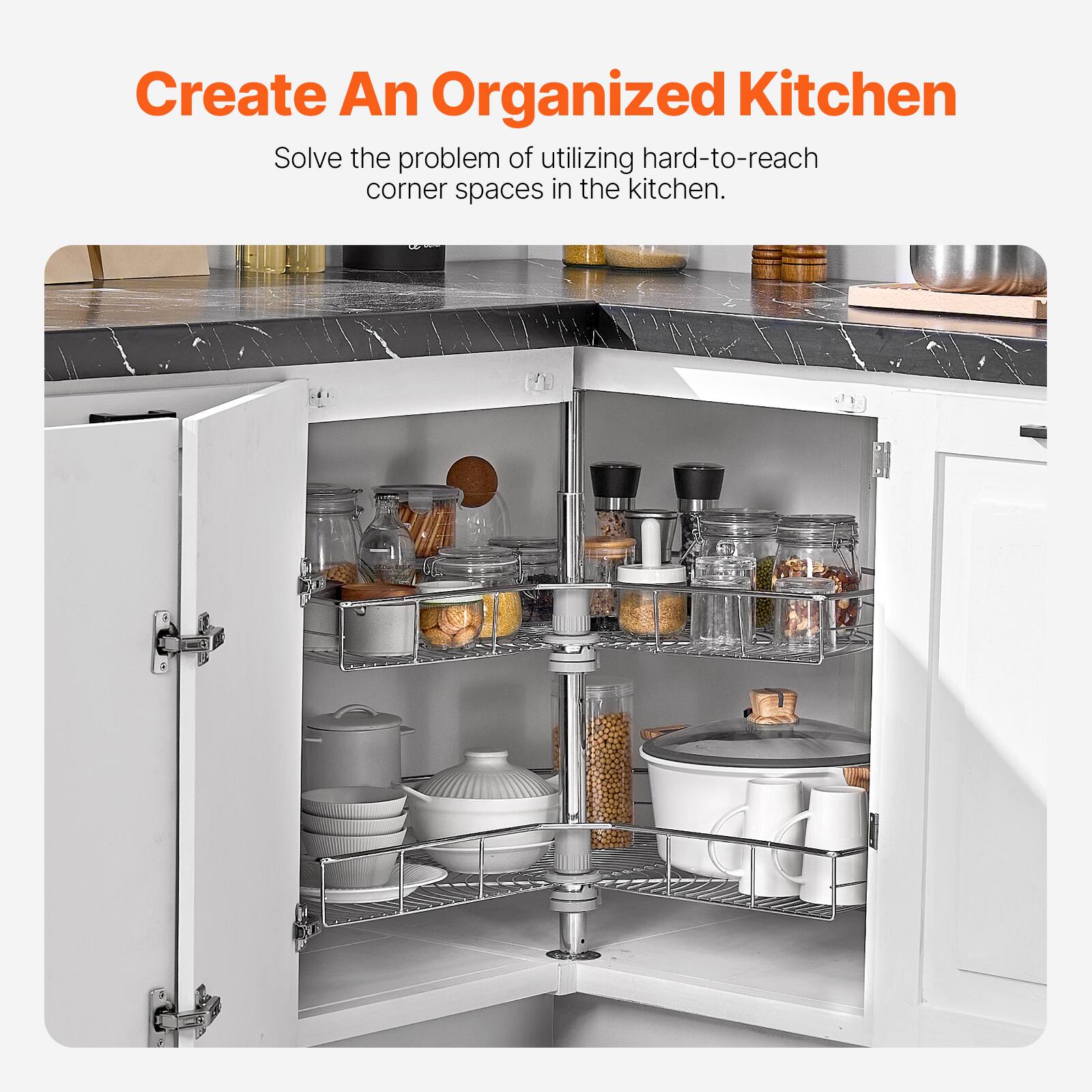 Create An Organized Kitchen

Solve the problem of utilizing hard-to-reach corner spaces in the kitchen.